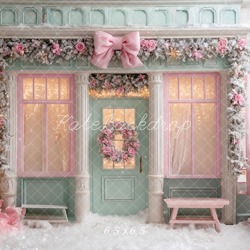 Kate Christmas Pink Bow Garland Shop Front Backdrop Designed by Ashley Paul - Image 2