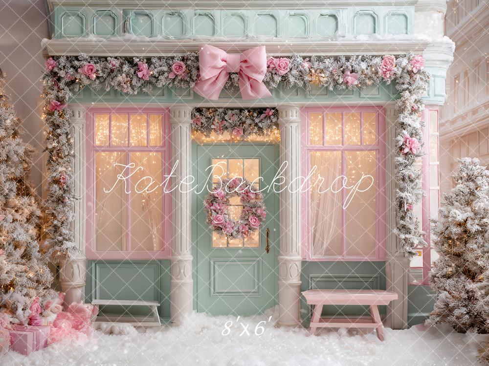 Kate Christmas Pink Bow Garland Shop Front Backdrop Designed by Ashley Paul - Image 3