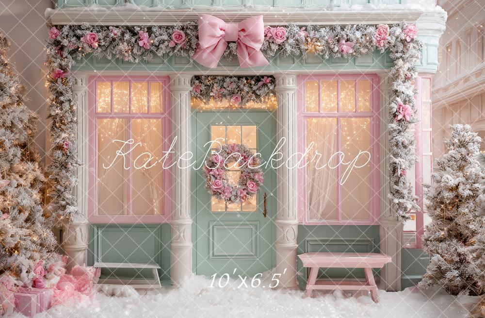 Kate Christmas Pink Bow Garland Shop Front Backdrop Designed by Ashley Paul - Image 4
