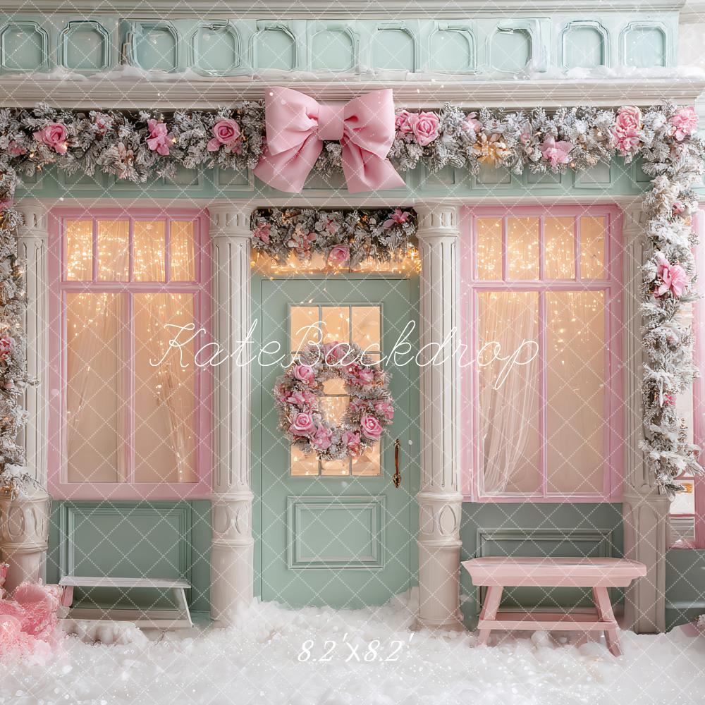 Kate Christmas Pink Bow Garland Shop Front Backdrop Designed by Ashley Paul - Image 5