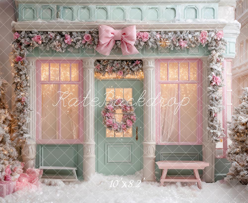 Kate Christmas Pink Bow Garland Shop Front Backdrop Designed by Ashley Paul - Image 6
