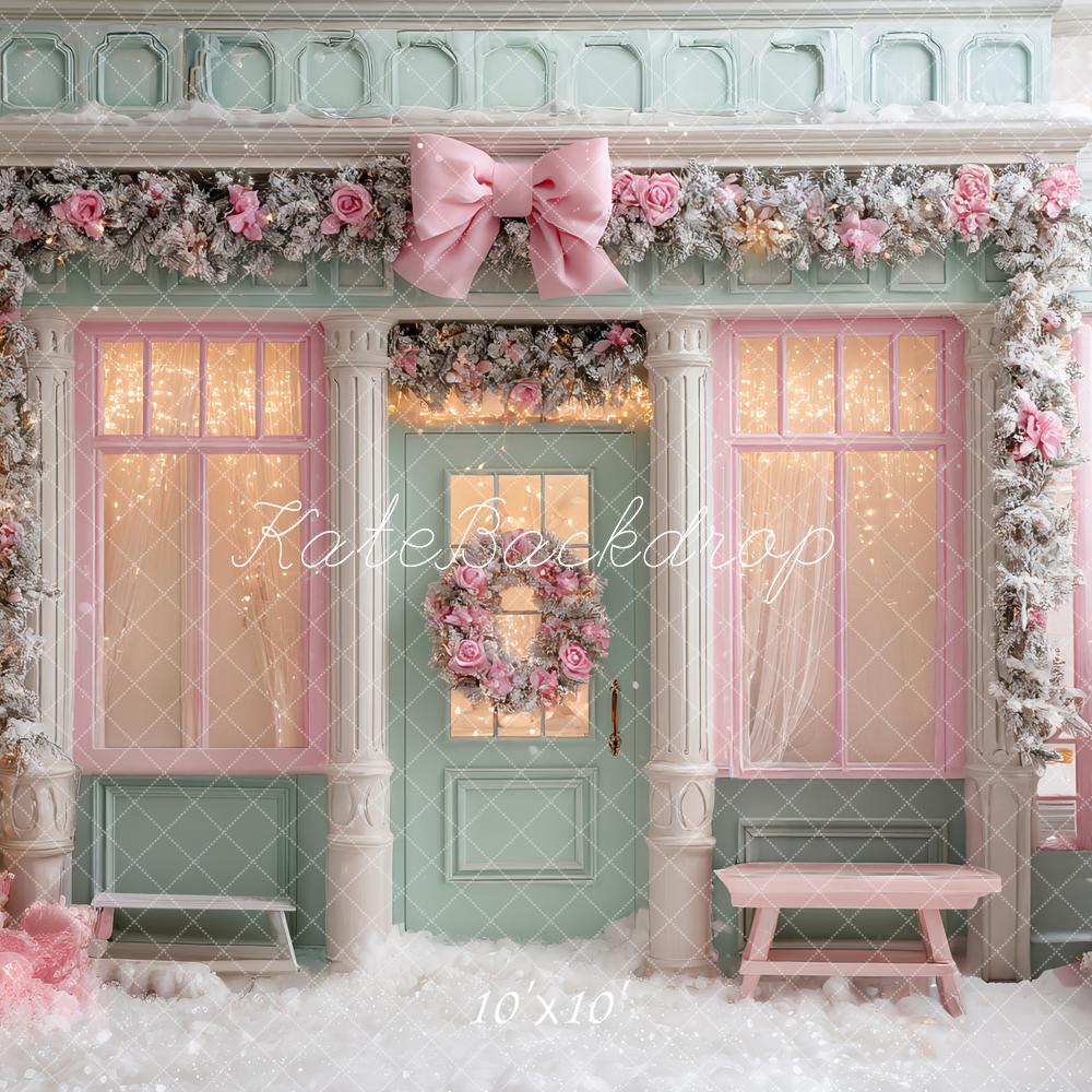 Kate Christmas Pink Bow Garland Shop Front Backdrop Designed by Ashley Paul - Image 7
