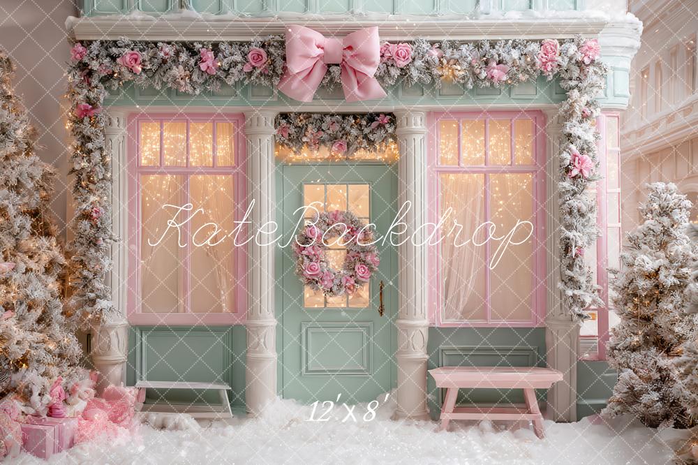 Kate Christmas Pink Bow Garland Shop Front Backdrop Designed by Ashley Paul - Image 8