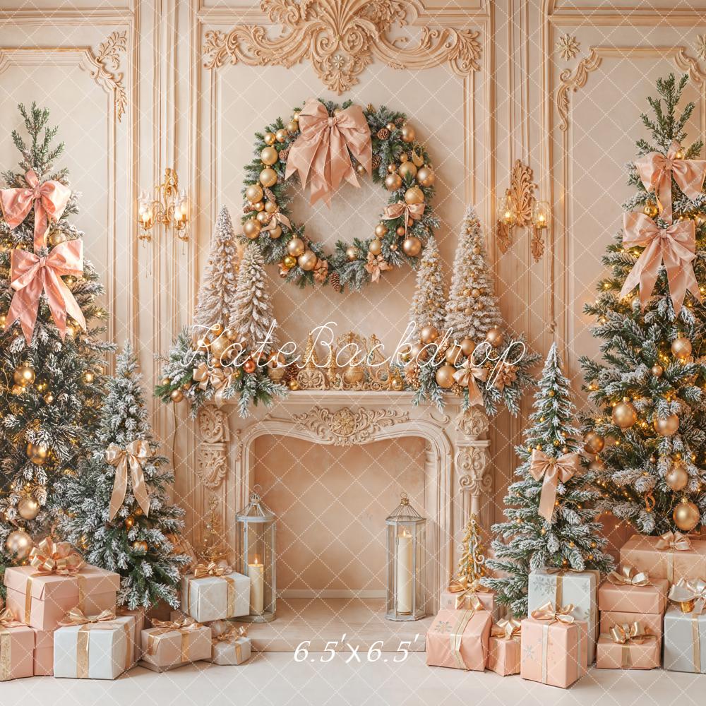 Kate Christmas Pink Bows Present Trees Backdrop Designed by Emetselch - Image 2