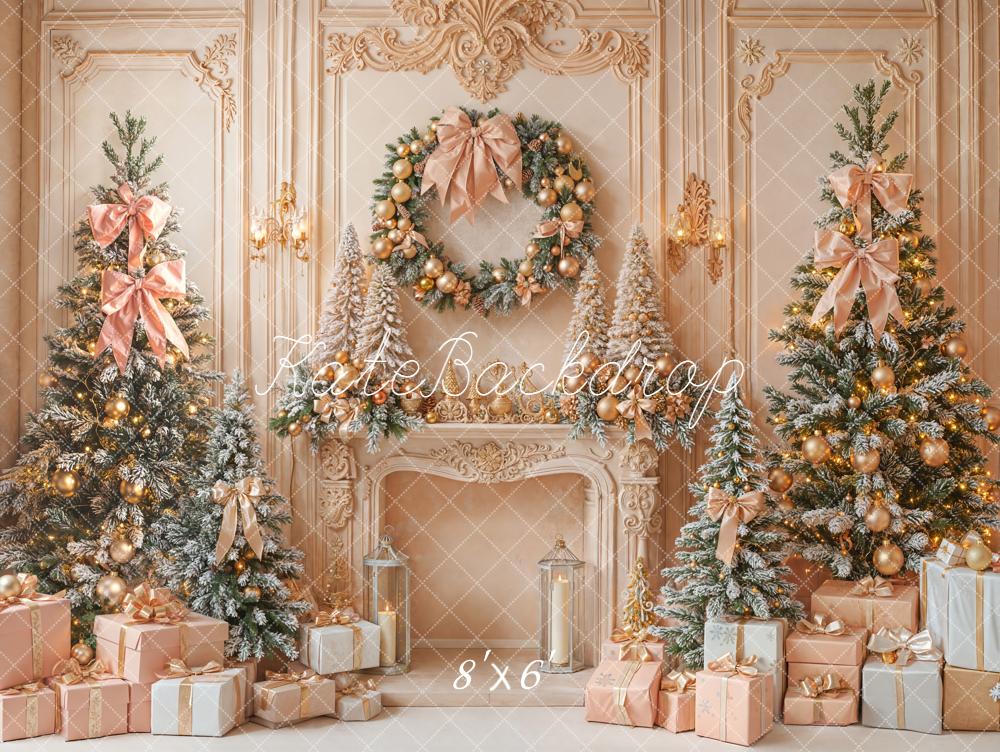 Kate Christmas Pink Bows Present Trees Backdrop Designed by Emetselch - Image 3