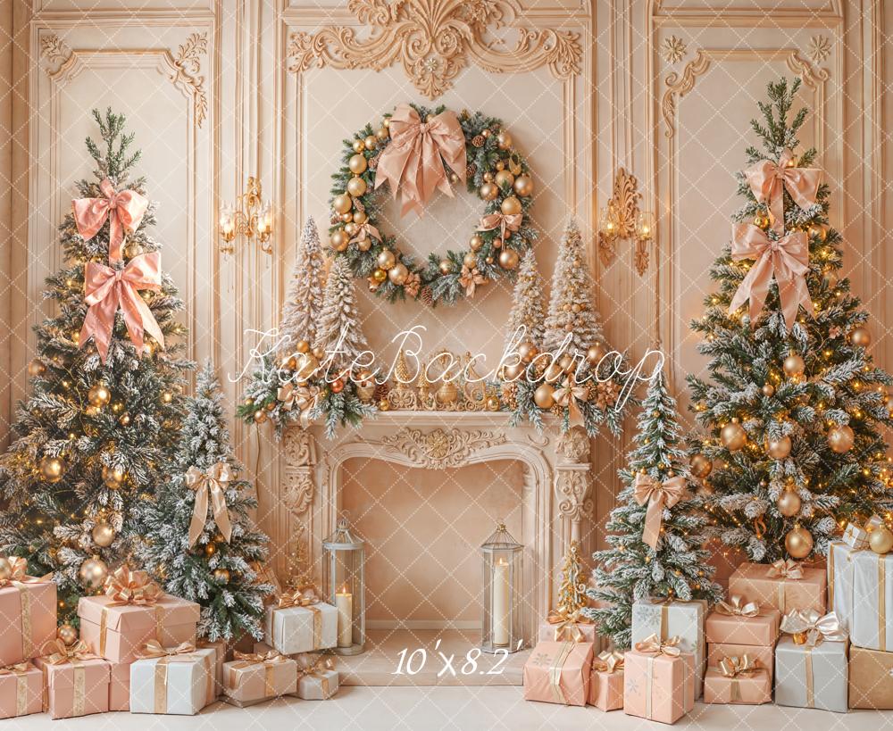 Kate Christmas Pink Bows Present Trees Backdrop Designed by Emetselch - Image 6