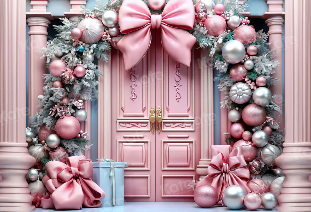 Kate Christmas Pink Door Arch Backdrop for Photography - Image 2
