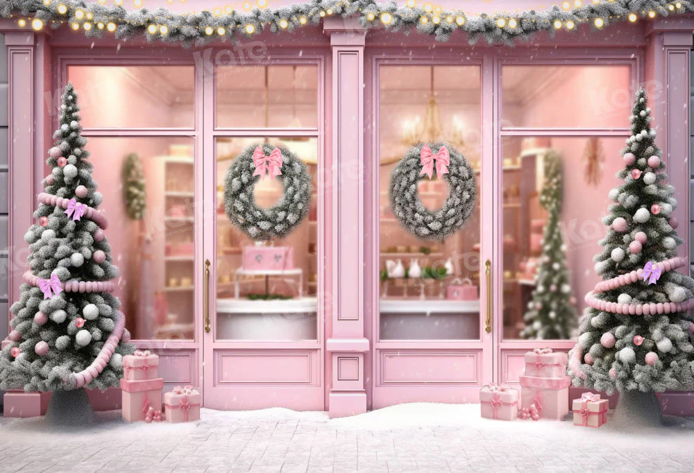 Kate Christmas Pink Door Store Backdrop Designed by Chain Photography - Image 2