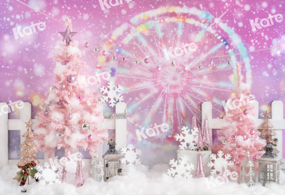 Kate Christmas Pink Fantasy Ferris Wheel Backdrop Designed by GQ - Image 2