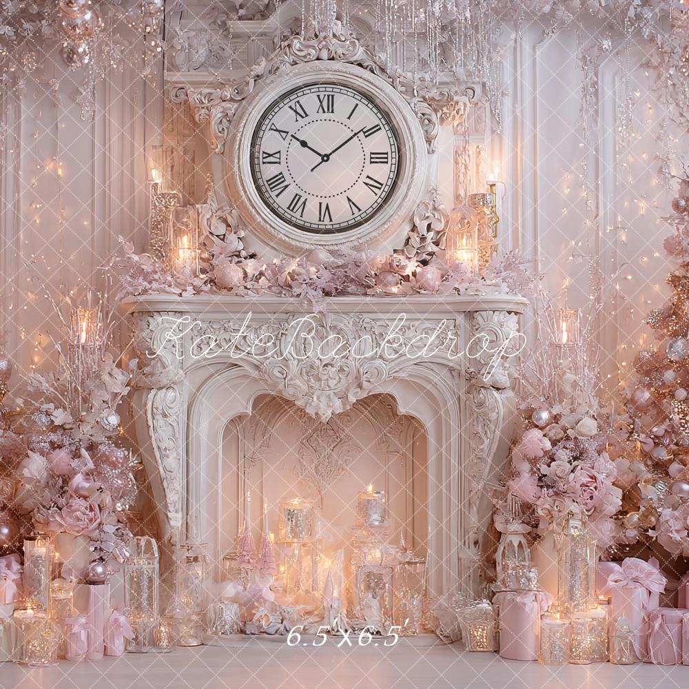 Kate Christmas Pink Fireplace Clock Gifts Backdrop Designed by Ashley Paul - Image 2