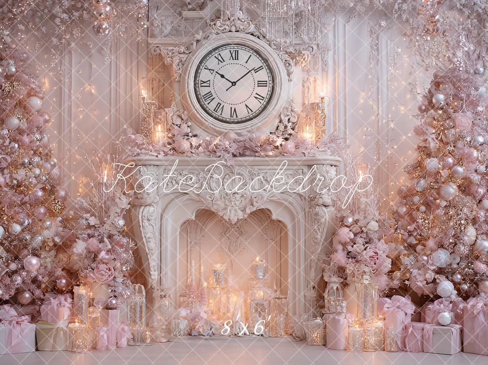 Kate Christmas Pink Fireplace Clock Gifts Backdrop Designed by Ashley Paul - Image 3