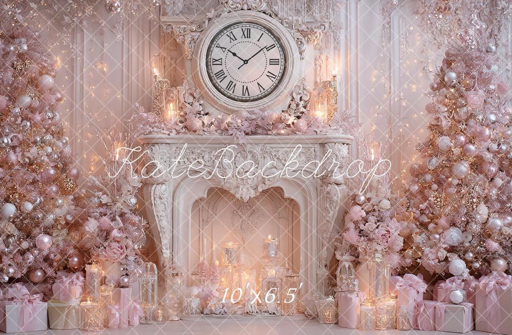 Kate Christmas Pink Fireplace Clock Gifts Backdrop Designed by Ashley Paul - Image 4