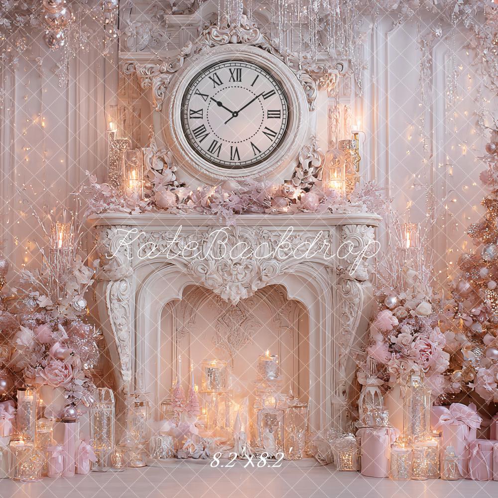 Kate Christmas Pink Fireplace Clock Gifts Backdrop Designed by Ashley Paul - Image 5