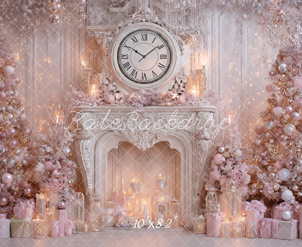 Kate Christmas Pink Fireplace Clock Gifts Backdrop Designed by Ashley Paul - Image 6