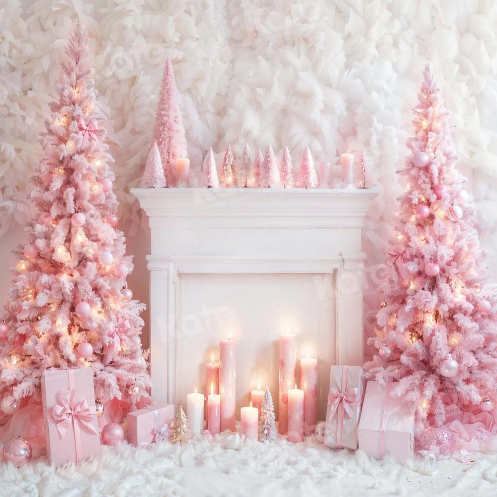 Kate Christmas Pink Fireplace Tree Backdrop Designed by Emetselch - Image 2