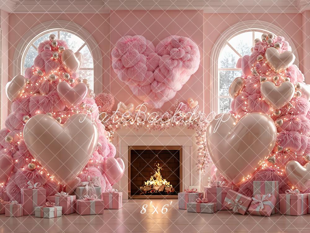 Kate Christmas Pink Heart Balloons Gift Backdrop Designed by Emetselch - Image 3