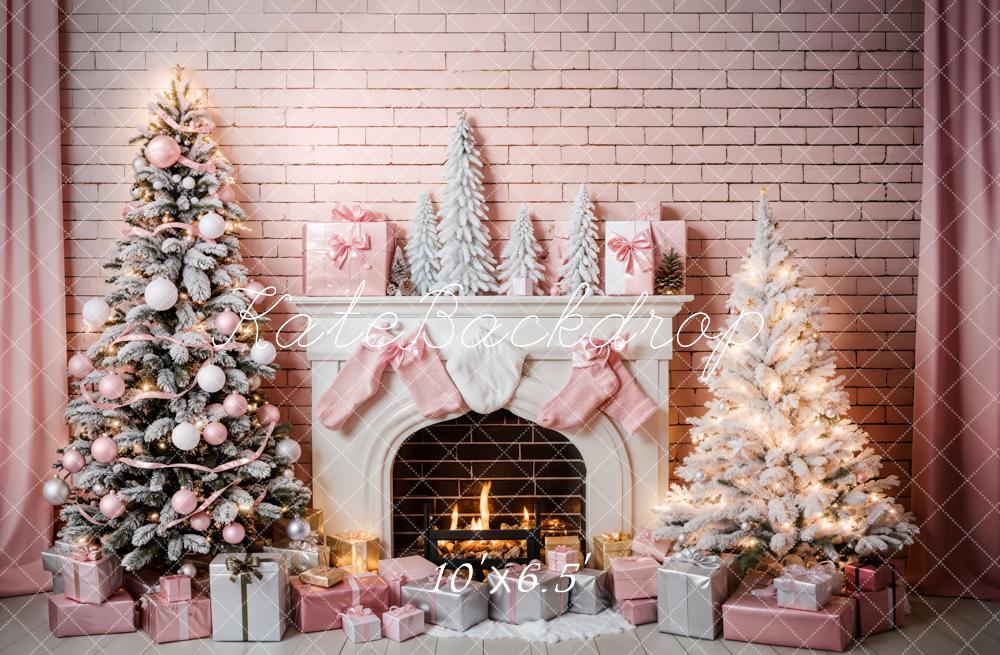 Kate Christmas Pink Room Fireplace Backdrop for Photography - Image 4