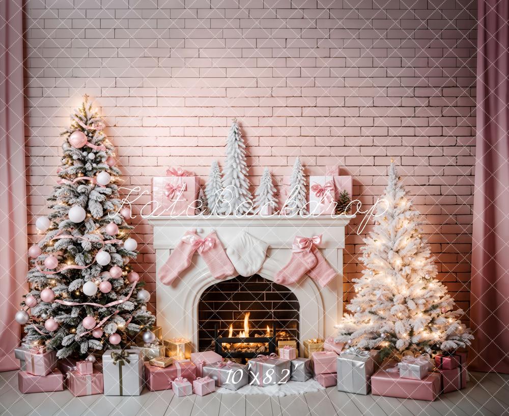 Kate Christmas Pink Room Fireplace Backdrop for Photography - Image 5