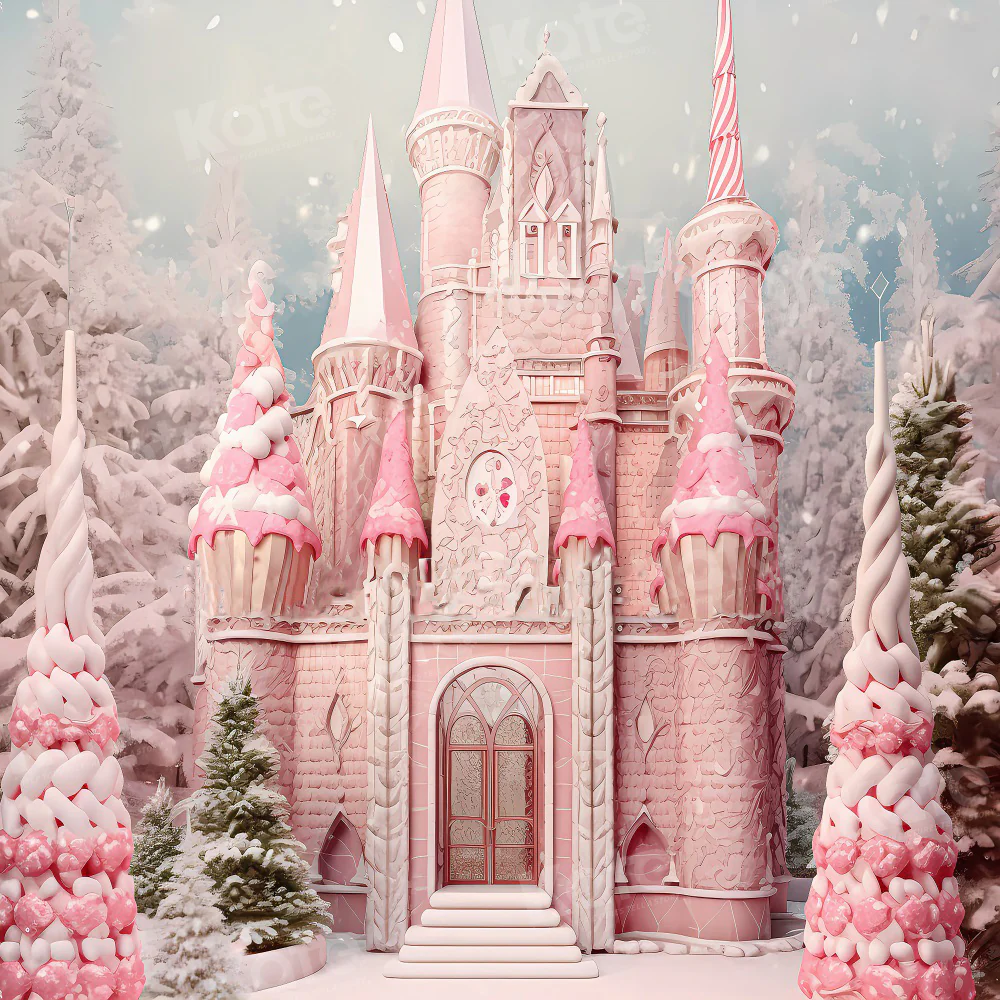 Kate Christmas Pink Town Castle Backdrop for Photography - Image 2