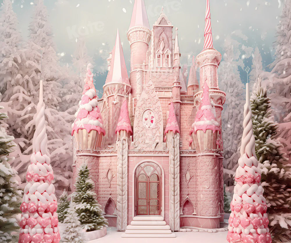 Kate Christmas Pink Town Castle Backdrop for Photography - Image 3