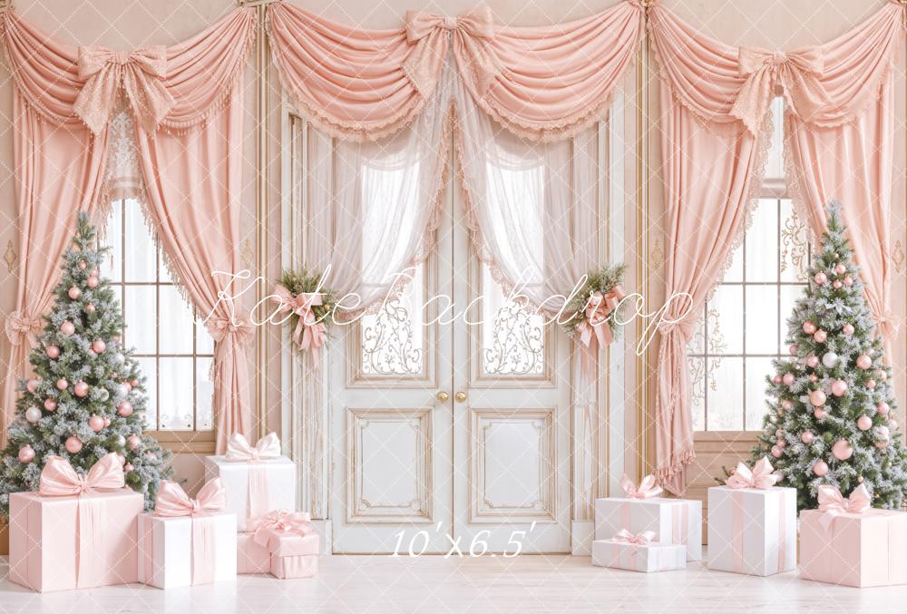 Kate Pink Christmas Trees Curtains Fleece Backdrop Designed by Emetselch - Image 2