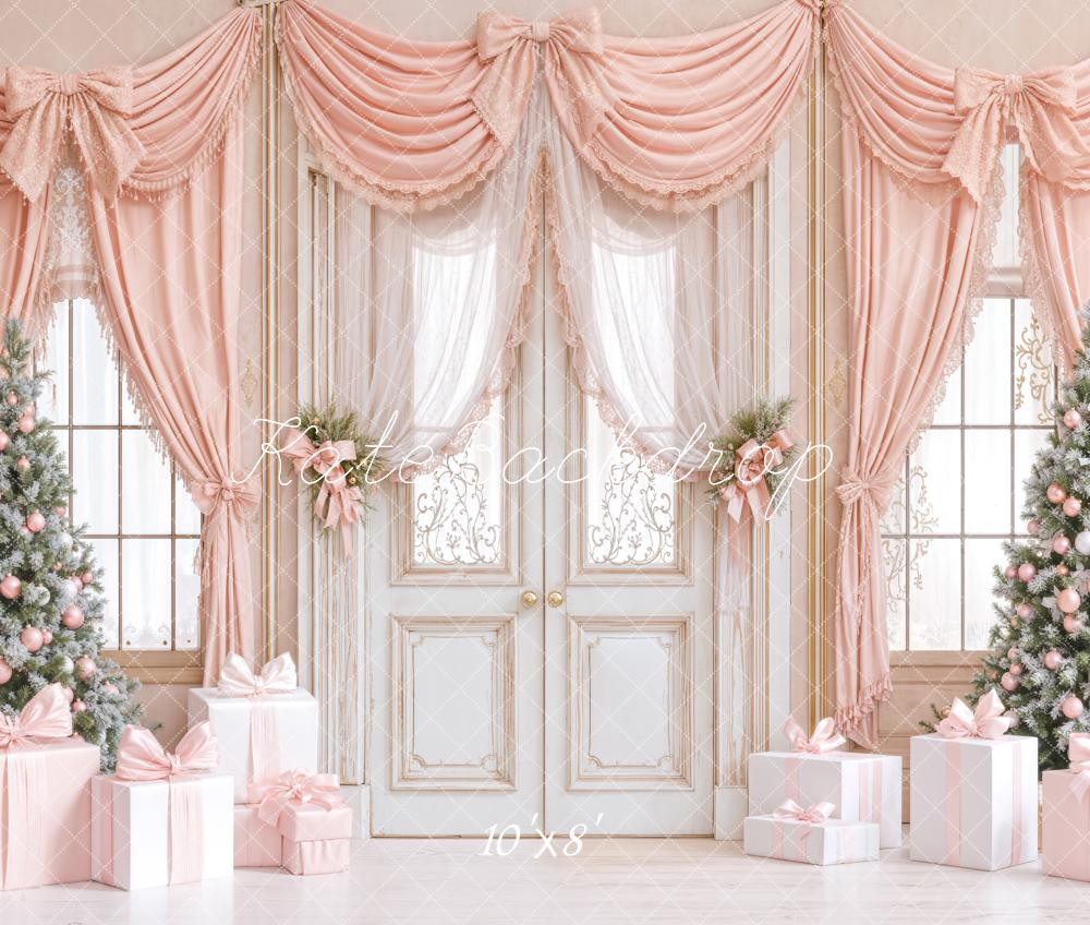Kate Pink Christmas Trees Curtains Fleece Backdrop Designed by Emetselch - Image 3