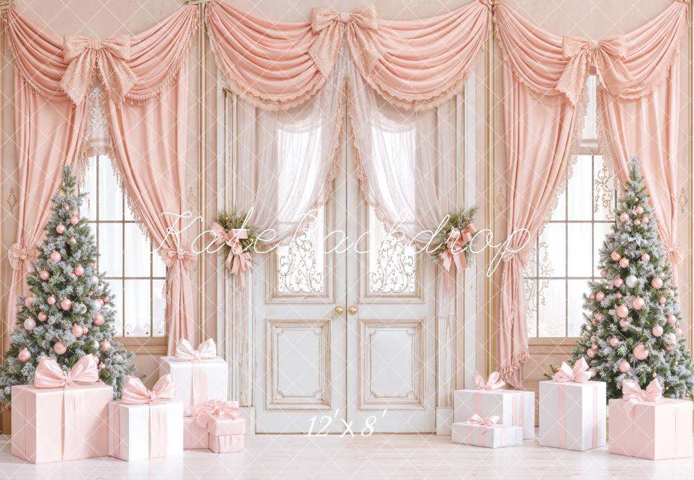 Kate Pink Christmas Trees Curtains Fleece Backdrop Designed by Emetselch - Image 4