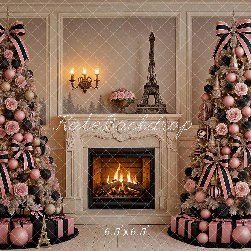 Kate Christmas Trees Fireplace Parisian Decor Backdrop Designed by Ashley Paul - Image 2