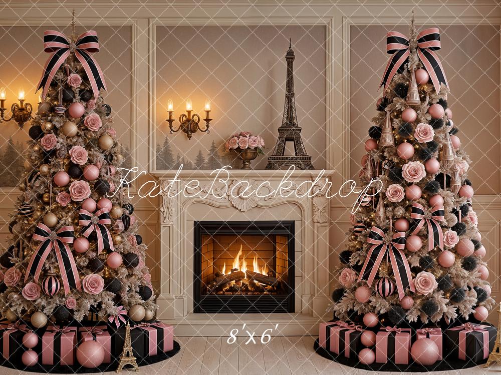 Kate Christmas Trees Fireplace Parisian Decor Backdrop Designed by Ashley Paul - Image 3