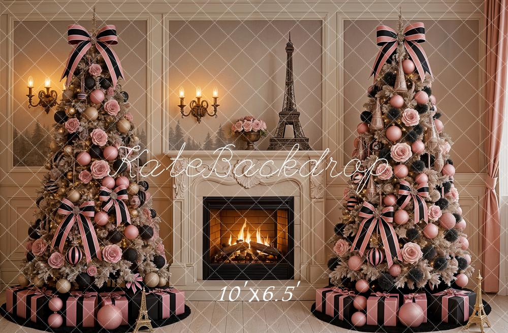 Kate Christmas Trees Fireplace Parisian Decor Backdrop Designed by Ashley Paul - Image 4