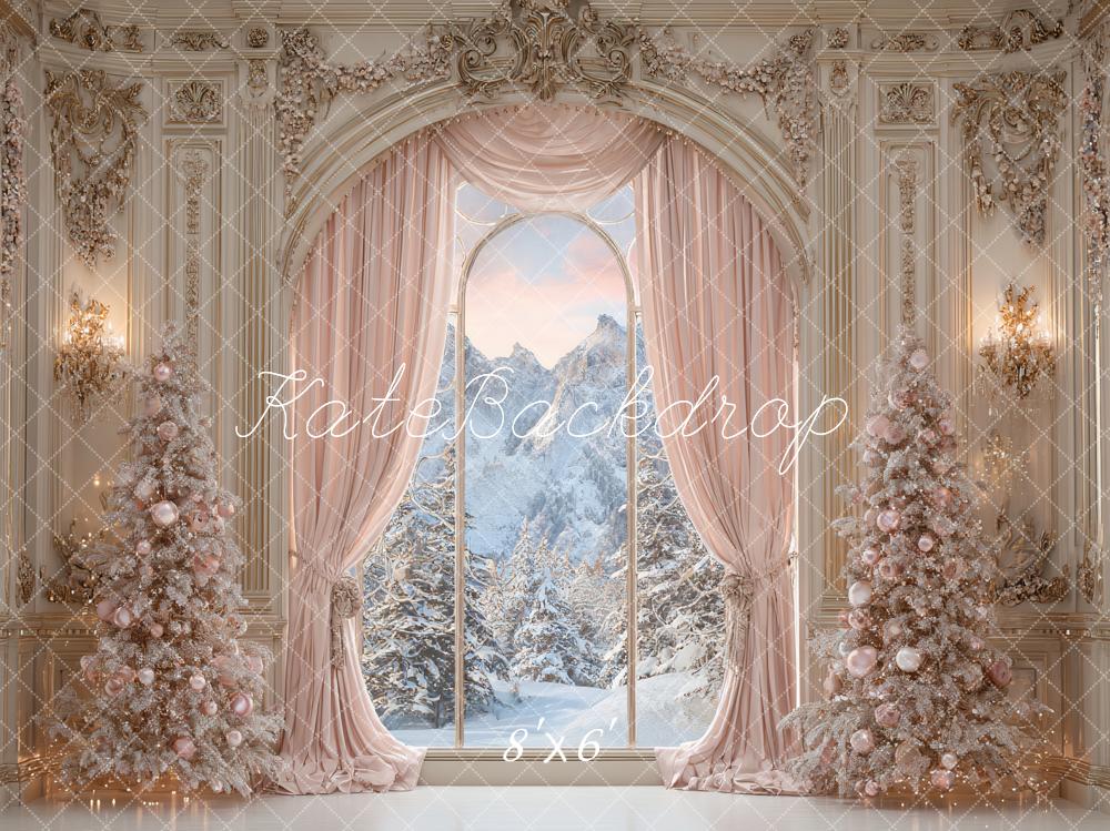 Kate Christmas Pink Trees Ornate Curtains Backdrop Designed by Ashley Paul - Image 3