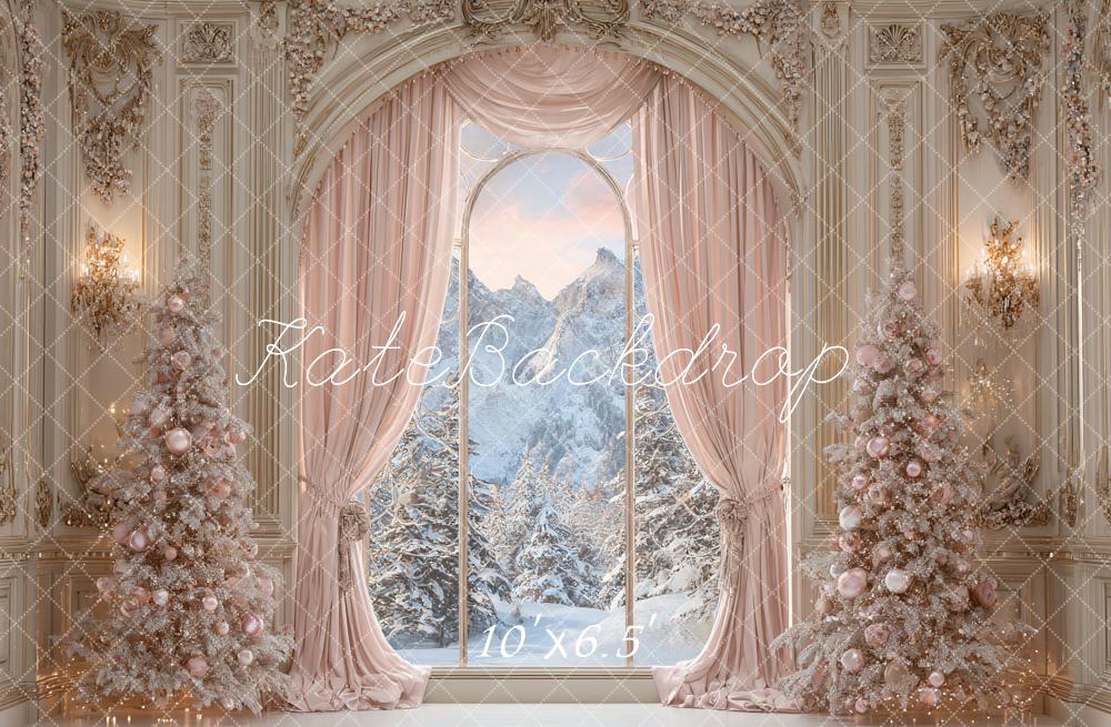 Kate Christmas Pink Trees Ornate Curtains Backdrop Designed by Ashley Paul - Image 4