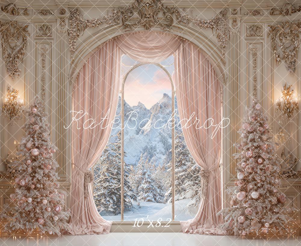 Kate Christmas Pink Trees Ornate Curtains Backdrop Designed by Ashley Paul - Image 6