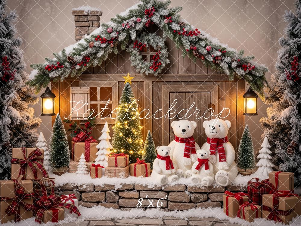 Kate Christmas Polar Bear Cabin Presents Backdrop Designed by Patty Robert - Image 3