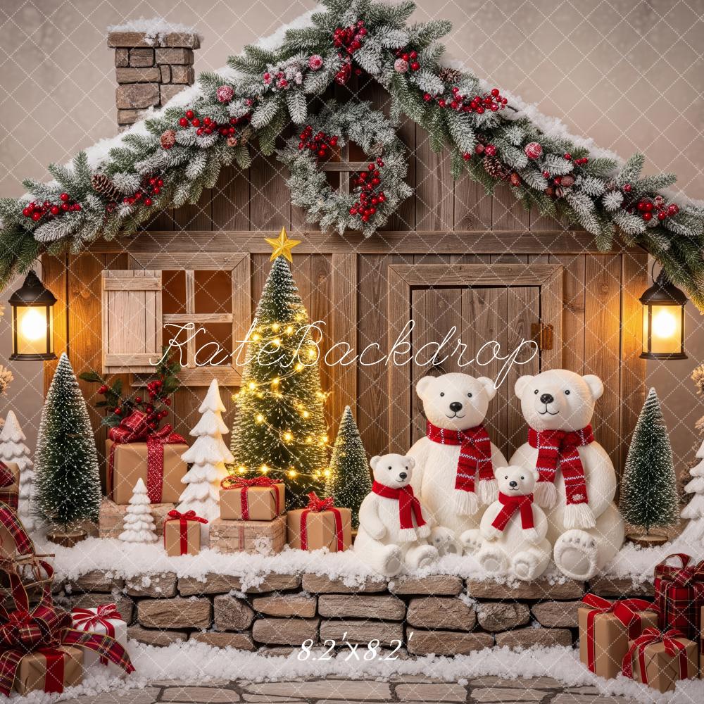 Kate Christmas Polar Bear Cabin Presents Backdrop Designed by Patty Robert - Image 5