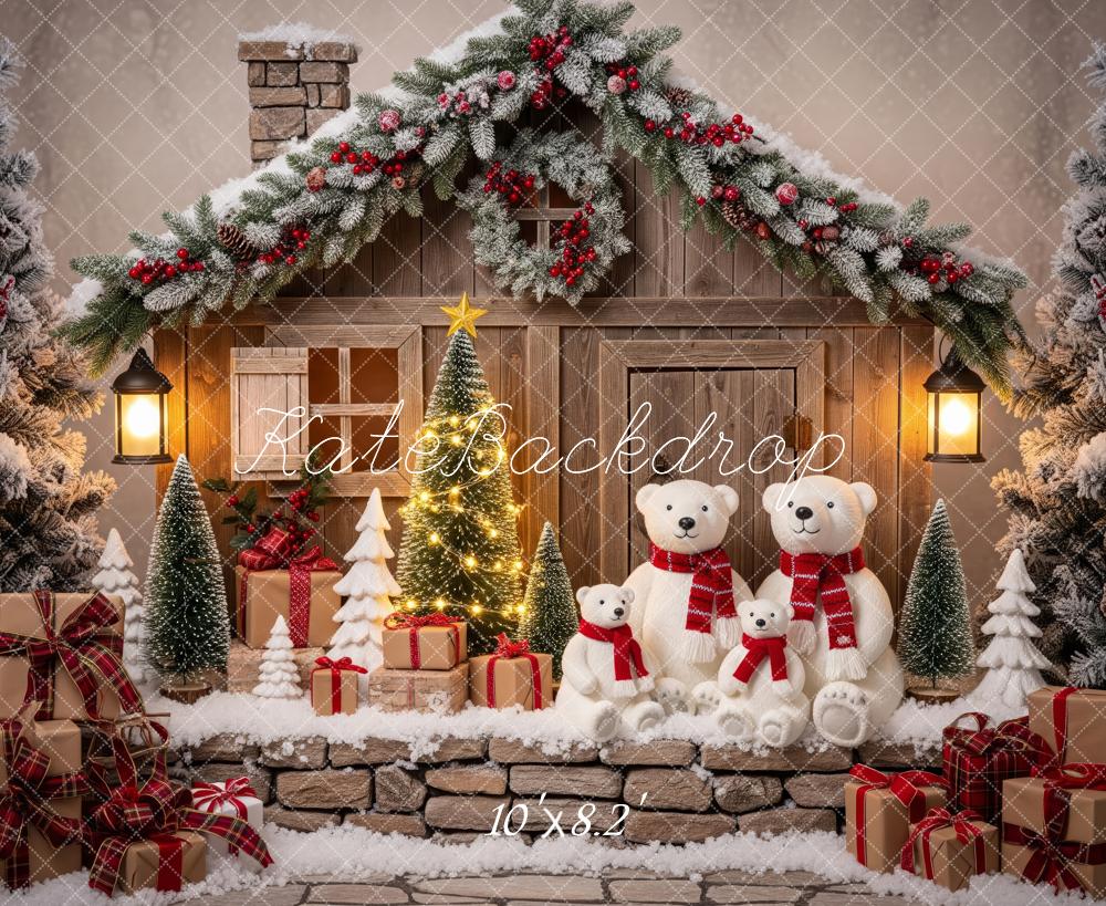 Kate Christmas Polar Bear Cabin Presents Backdrop Designed by Patty Robert - Image 6