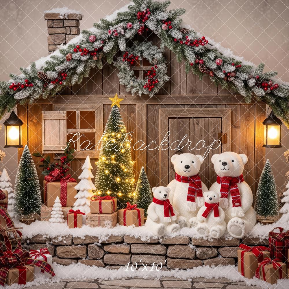 Kate Christmas Polar Bear Cabin Presents Backdrop Designed by Patty Robert - Image 7