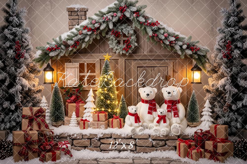 Kate Christmas Polar Bear Cabin Presents Backdrop Designed by Patty Robert - Image 8