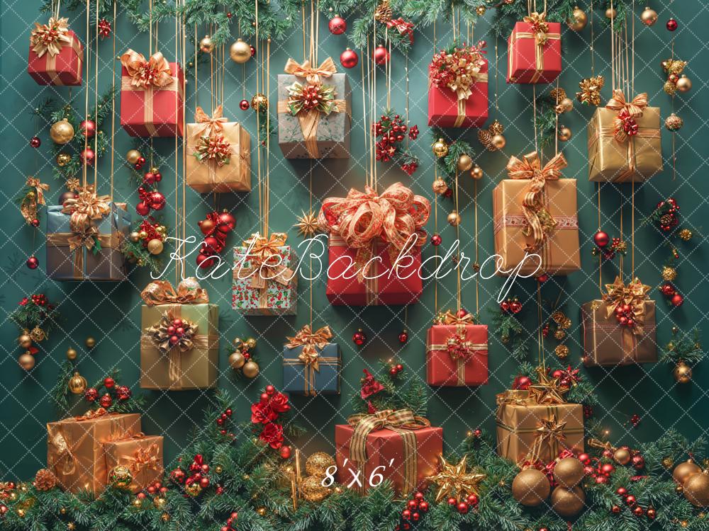 Kate Christmas Present Green Fleece Backdrop Designed by Emetselch