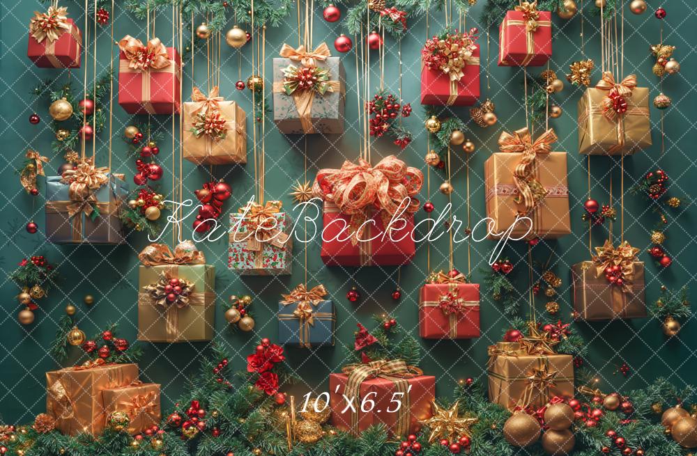 Kate Christmas Present Green Fleece Backdrop Designed by Emetselch - Image 2