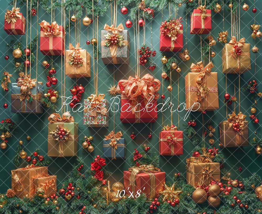 Kate Christmas Present Green Fleece Backdrop Designed by Emetselch - Image 3