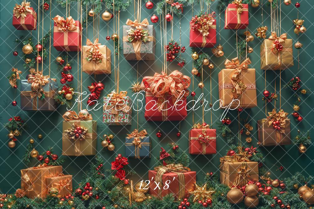Kate Christmas Present Green Fleece Backdrop Designed by Emetselch - Image 4