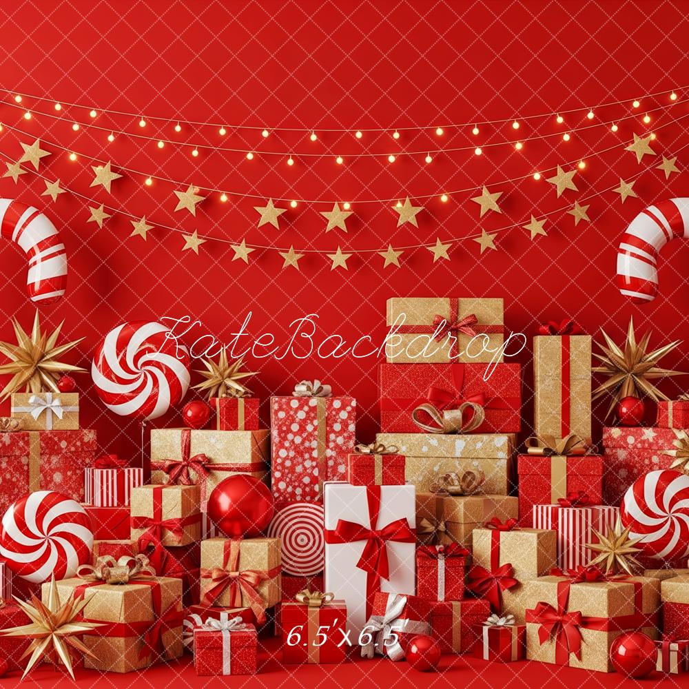 Kate Christmas Presents Candy Canes Stars Red Backdrop Designed by Patty Robert - Image 2