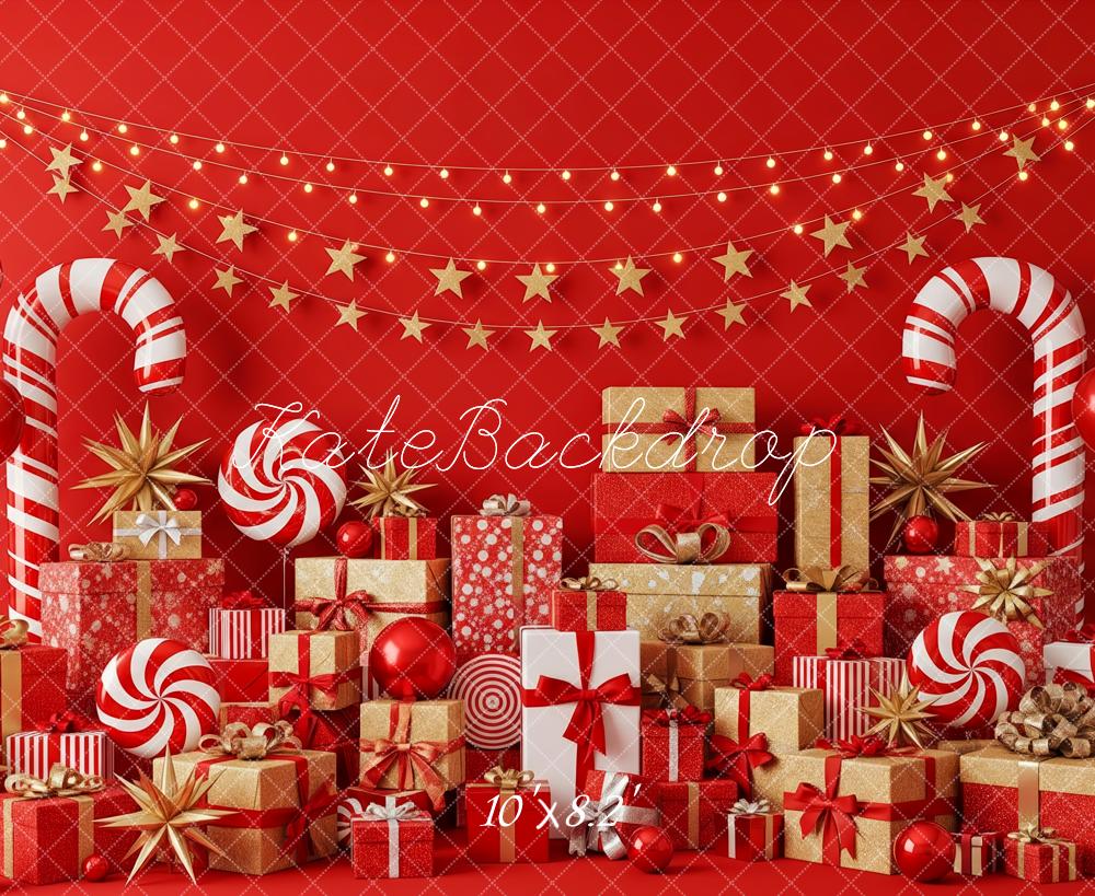 Kate Christmas Presents Candy Canes Stars Red Backdrop Designed by Patty Robert - Image 6