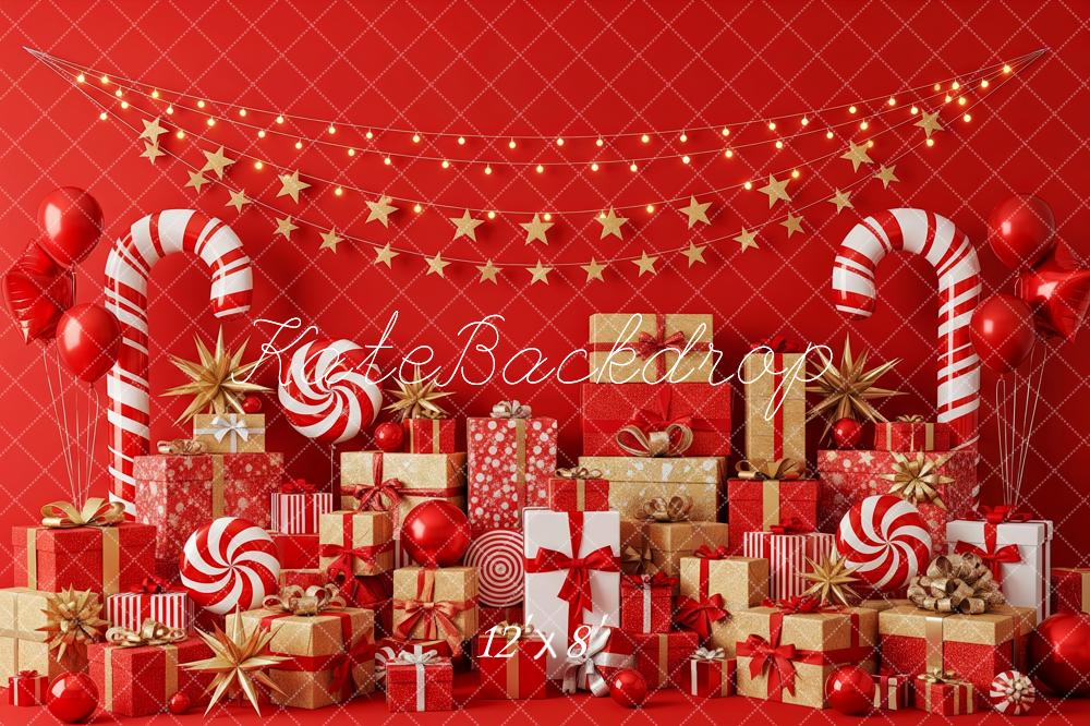 Kate Christmas Presents Candy Canes Stars Red Backdrop Designed by Patty Robert - Image 8