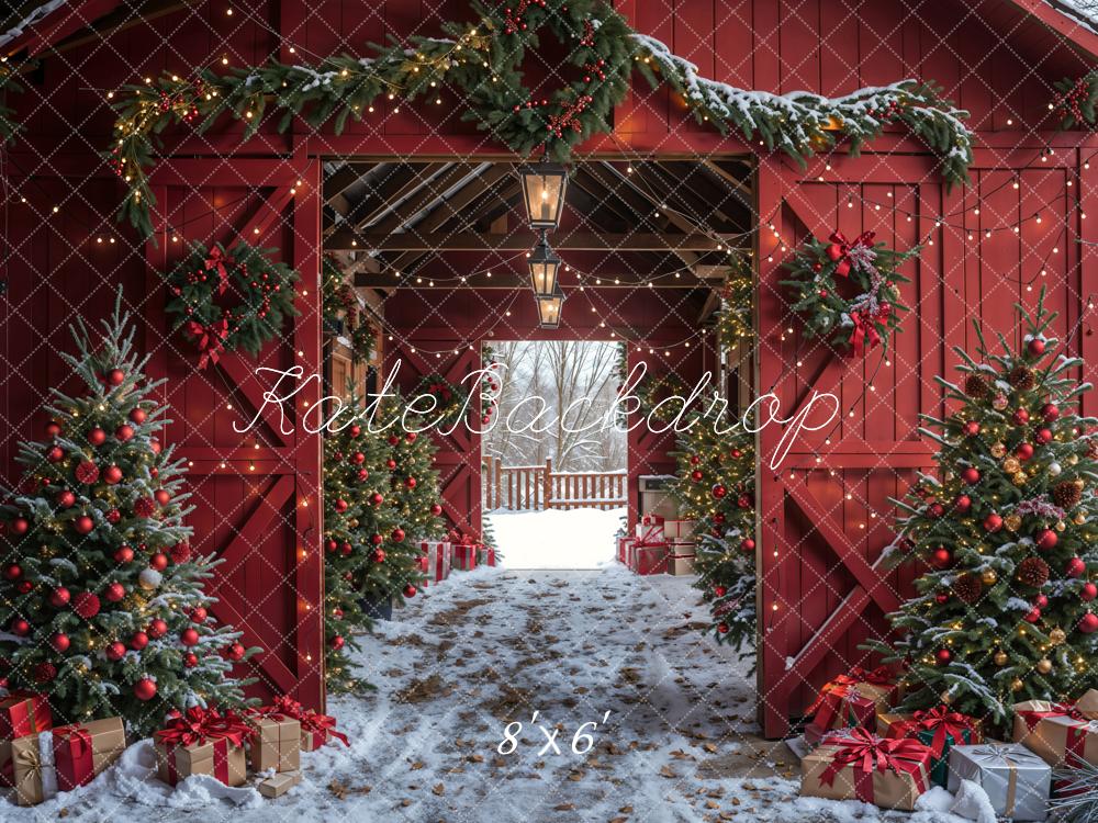 Kate Christmas Red Barn Winter Backdrop Designed by Emetselch - Image 4