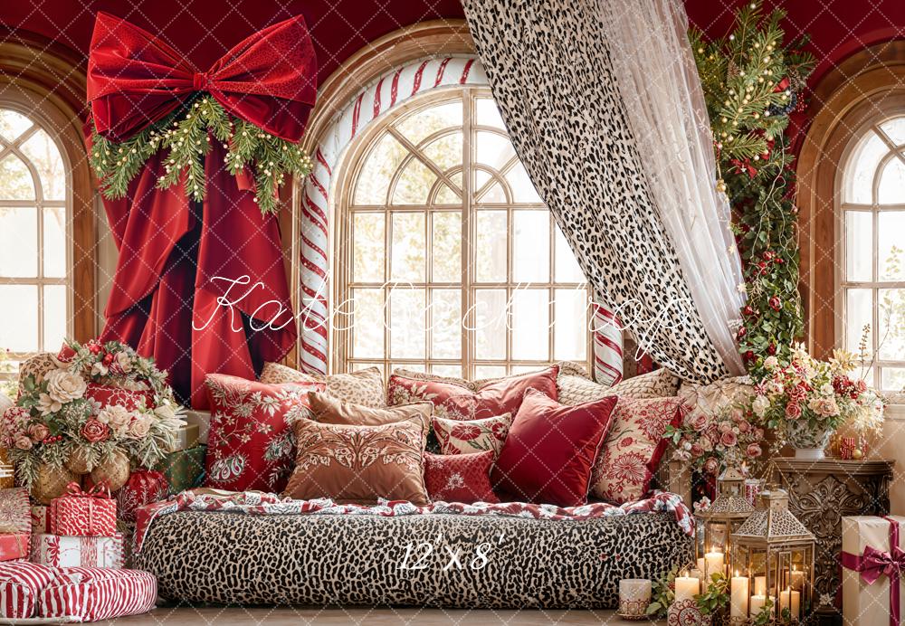 Kate Christmas Red Bow Leopard Decor Fleece Backdrop Designed by Emetselch - Image 4