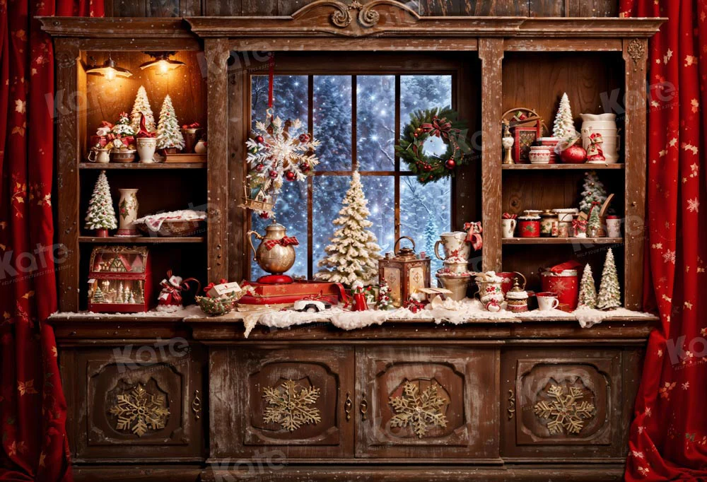 Kate Red Brown Christmas Kitchen Backdrop Designed by Emetselch