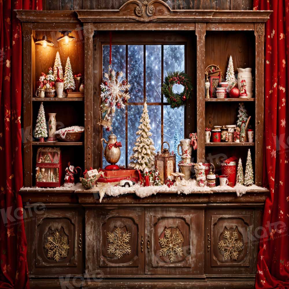 Kate Red Brown Christmas Kitchen Backdrop Designed by Emetselch - Image 2