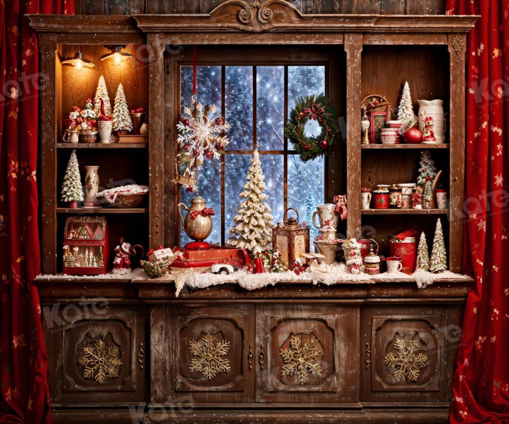 Kate Red Brown Christmas Kitchen Backdrop Designed by Emetselch - Image 3
